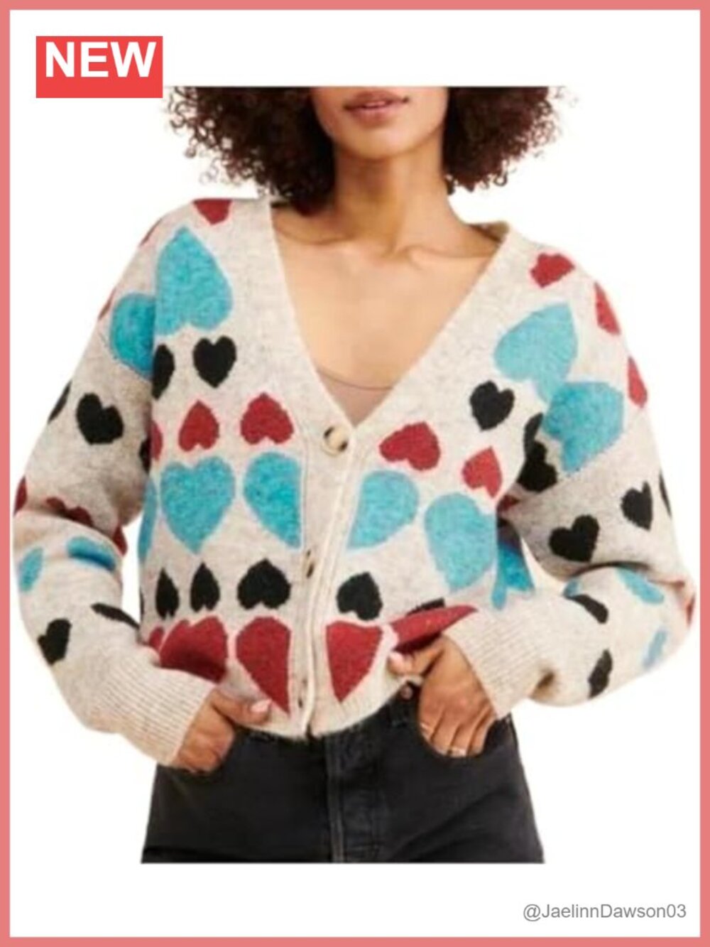 Valentine's Heart Print Button Down Cardigan Sweater Women's Knitted Outerwear
